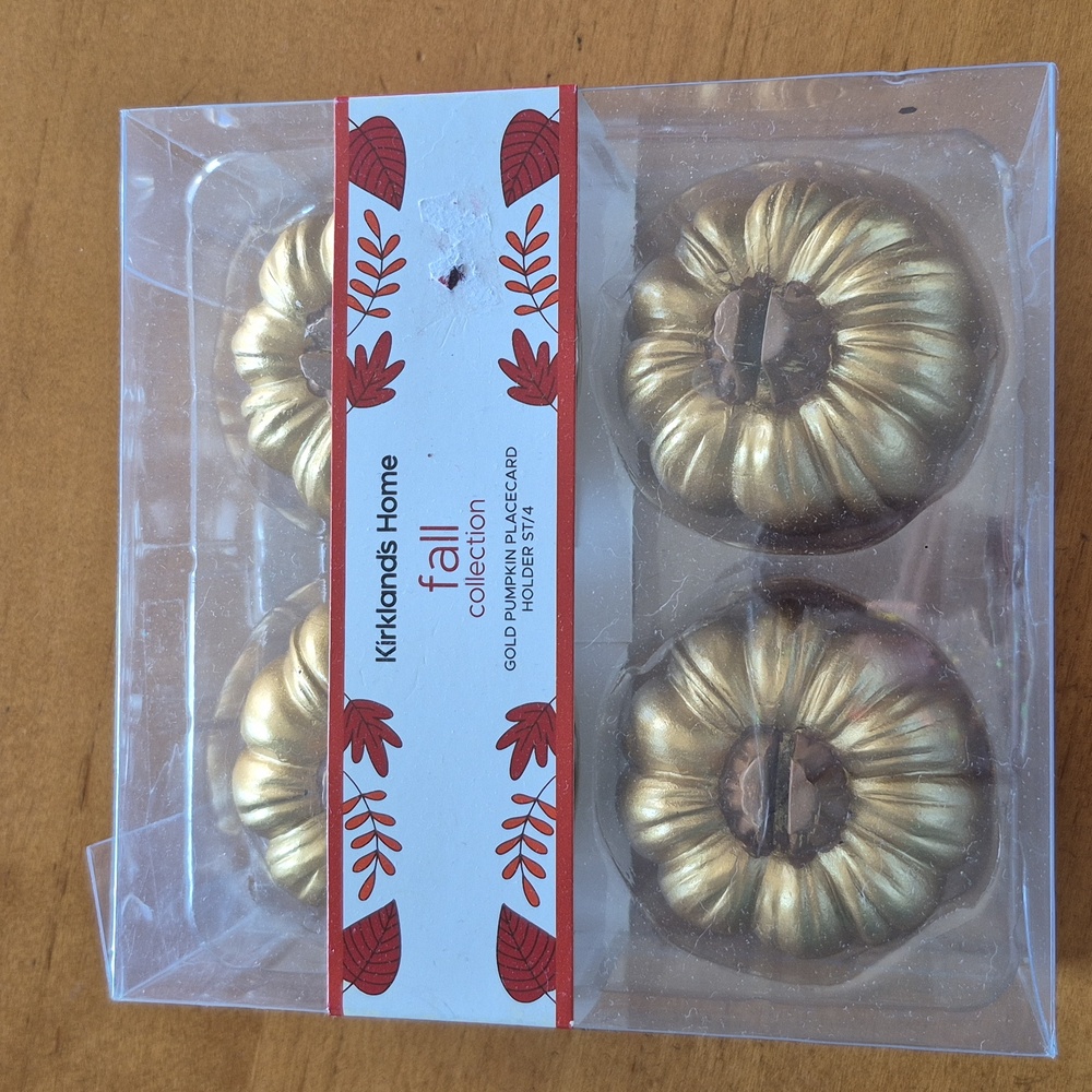 Kirkland's Gold Pumpkin Placecard Holders. BNIP. Set of 4